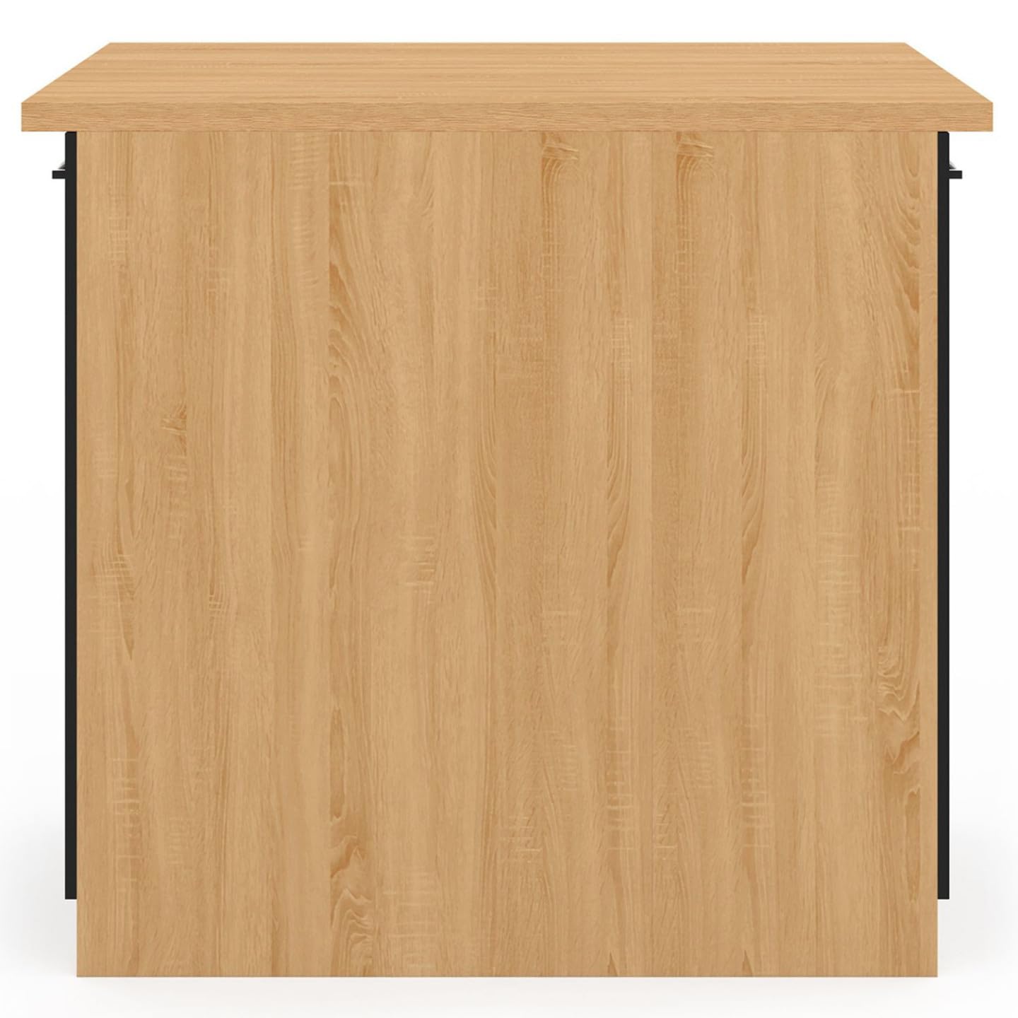 IDMarket - Ilot Central IVO 100 cm Bois façon hêtre Portes Noires avec Plan de Travail