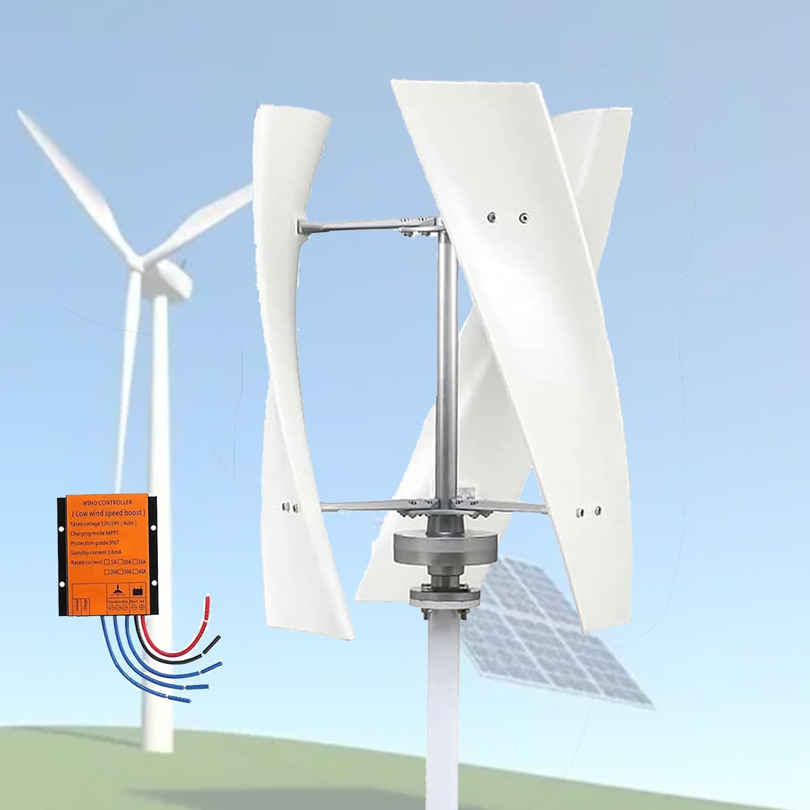 20000W Vertical Wind Generator, 12V 24V 48V Output Wind Turbine with Controller, Aerodynamic Design, 3 Blades, Auto Windward Adjustment, Ideal for Boats, Gazebos and Mobile Homes(White,48V)