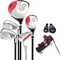 PGM Conjunto completo de taco de golfe júnior para crianças, 5 tacos de golfe com bolsa de suporte e 2 capas de cabeça para meninos e meninas, mão direita