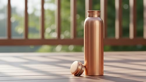 Miniatura 5 de Botella de agua moderna de cobre sólido con acabado mate de 1 litro, botella ligera y resistente a fugas con boca ancha, recipiente de hidratación