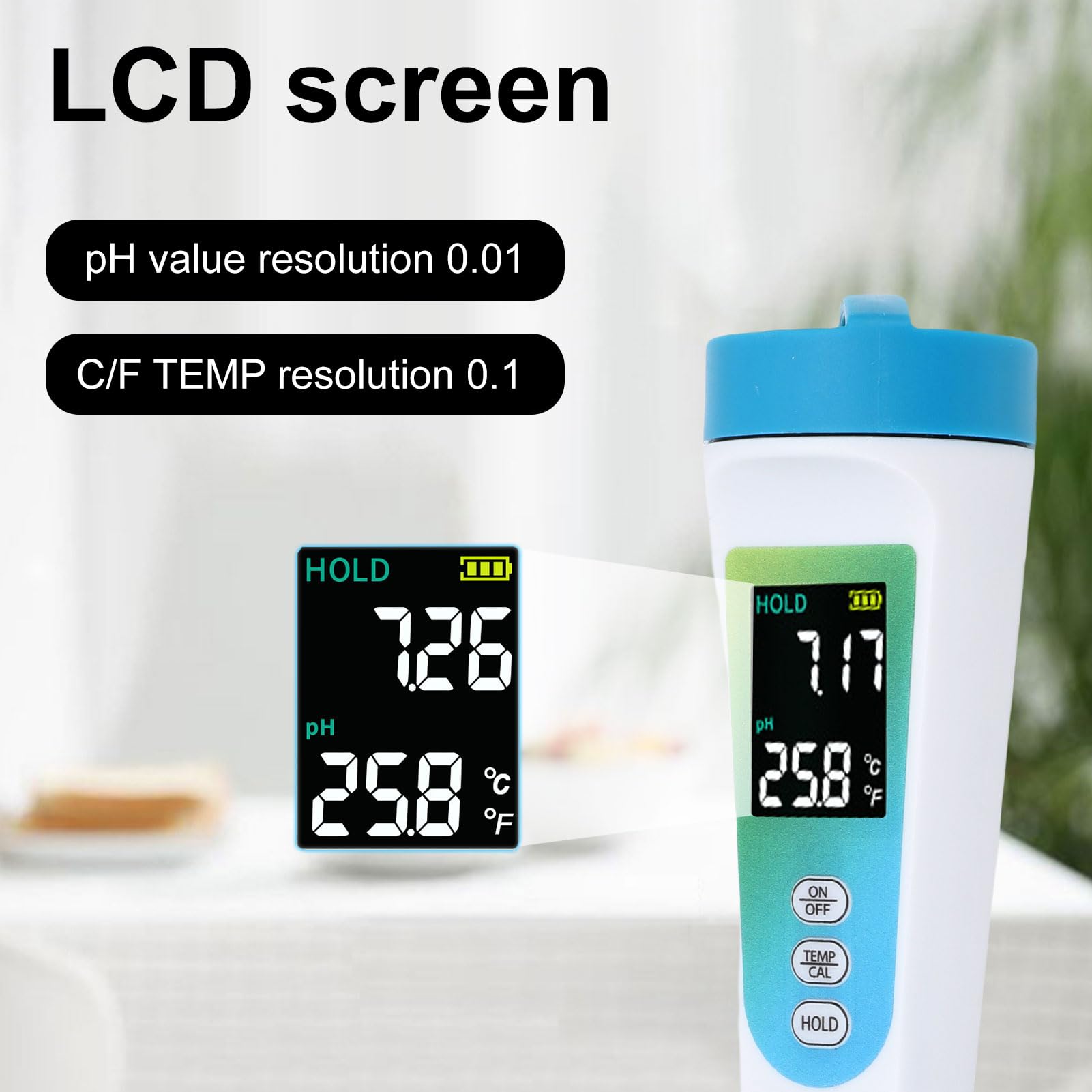 Bewinner Medidor de Ph Digital para Alimentos, Lápiz de Tester de Ph de Alta Precisión de 0.01 con ATC, para Pan de Masa Fermentada, Queso, Carne, Salchichas, Vino, Cerveza, Pruebas de