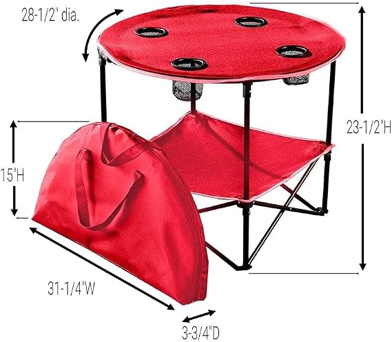 The Lakeside Collection Portable Folding Picnic Table with Shelf - Waterproof, Perfect for Outdoors - Red