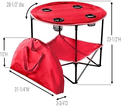 The Lakeside Collection Portable Folding Picnic Table with Shelf - Waterproof, Perfect for Outdoors - Red