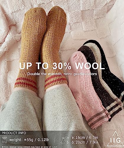 Image of IIG Cute Warm Wool Socks for Women Super Cozy Thick Crew Winter Socks Gifts, 5 Pairs
