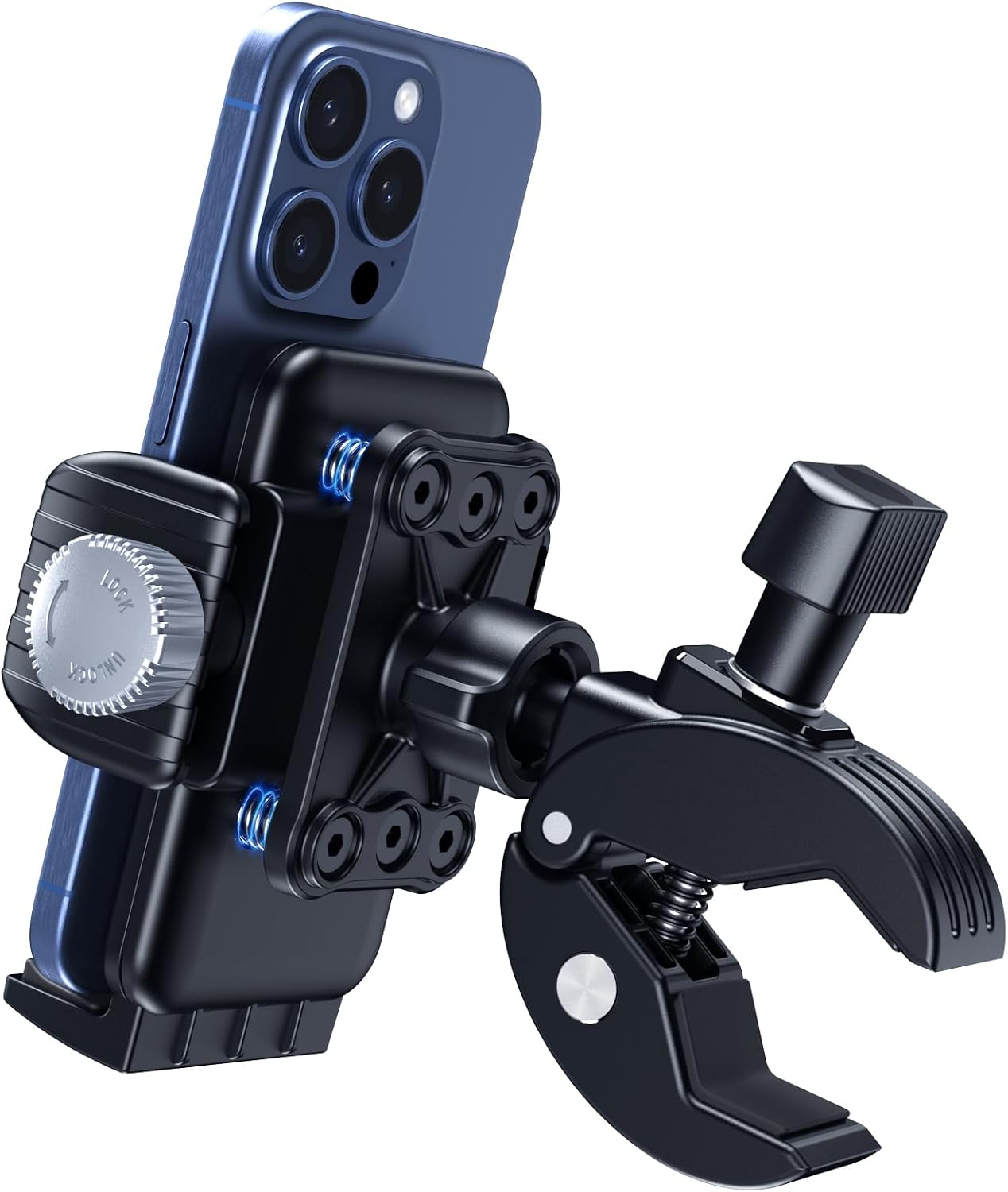 Motorcycle Phone Holder With Vibration Damper - Universal Aluminum Mount For 4.7-7" Phones (Silver)