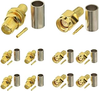 SUPERBAT SMA Crimp Connectors Kit SMA Male + SMA Female Crimp Solder Connector Kit for RG58 RG142 RG400 RG303 RG141 LMR195 Low Loss Coax Cable 10-Pack