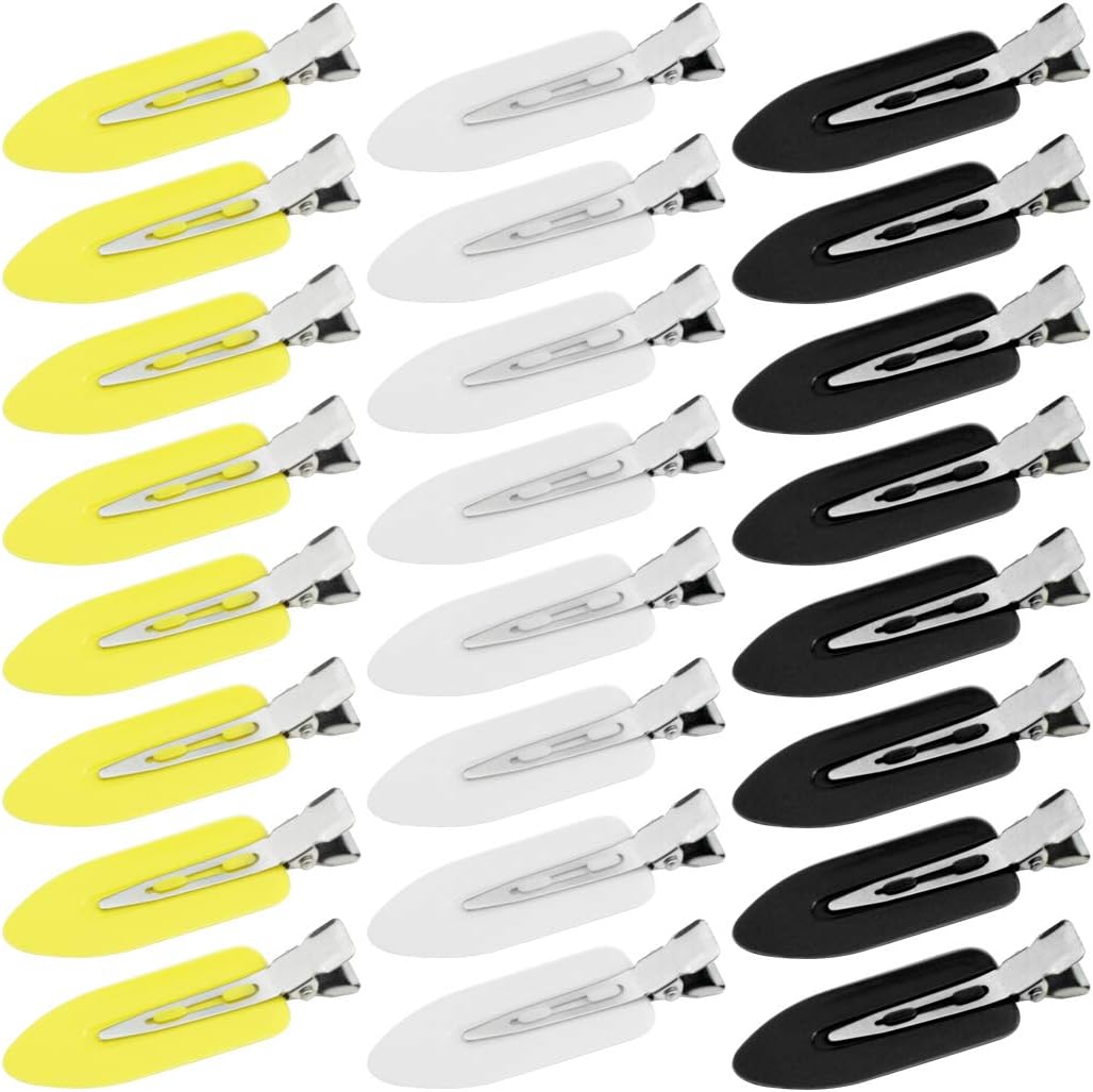 Wobe 24 Pcs No Bend Hair Clips Pin Curl Clips No Crease Hair Clip for Hairstyle Bangs Waves Makeup Application Hairdressing Hairpins Styling Clips for Hair Salon, Barber, Stylist (White Yellow Black)