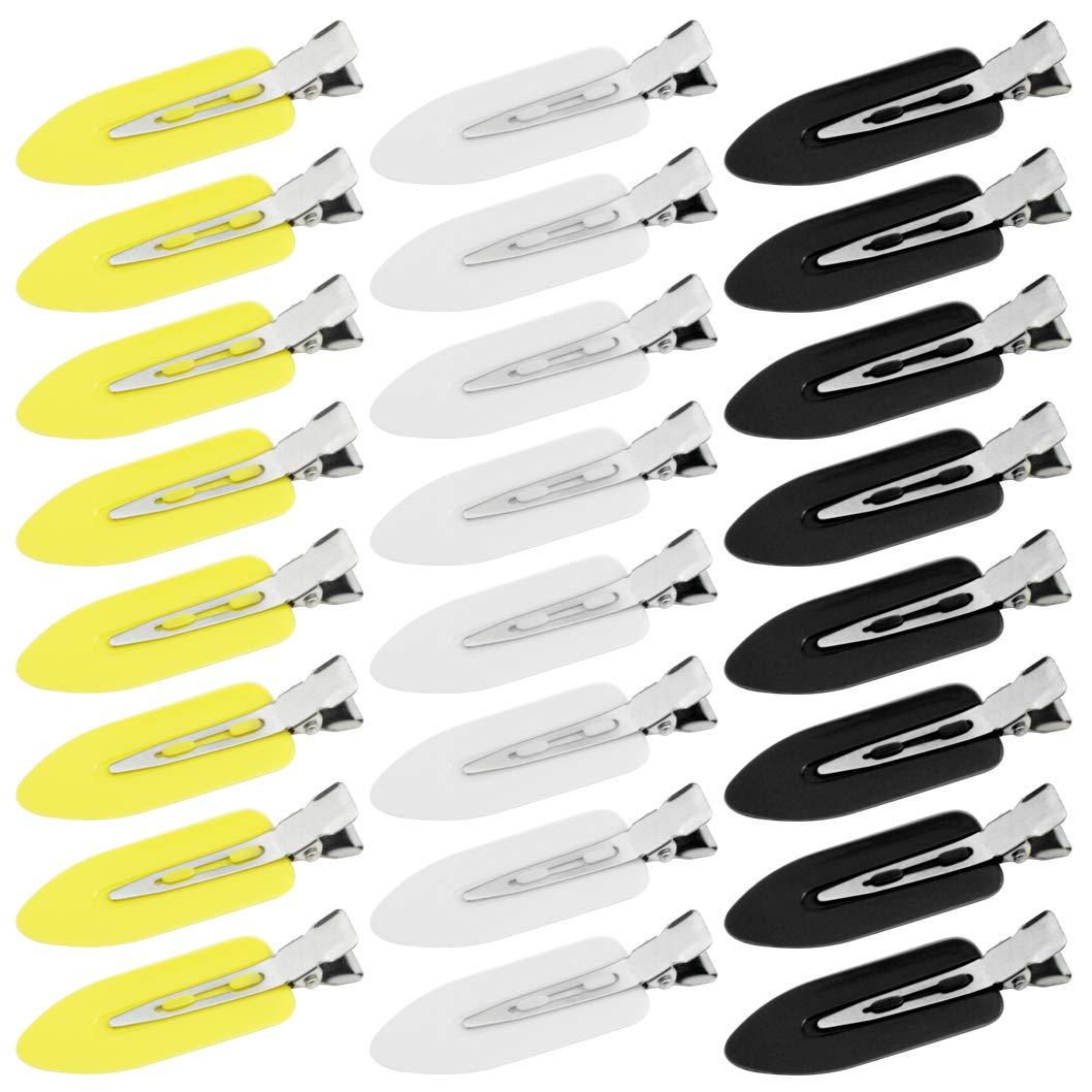 Wobe 24 Pcs No Bend Hair Clips Pin Curl Clips No Crease Hair Clip for Hairstyle Bangs Waves Makeup Application Hairdressing Hairpins Styling Clips for Hair Salon, Barber, Stylist (White Yellow Black)
