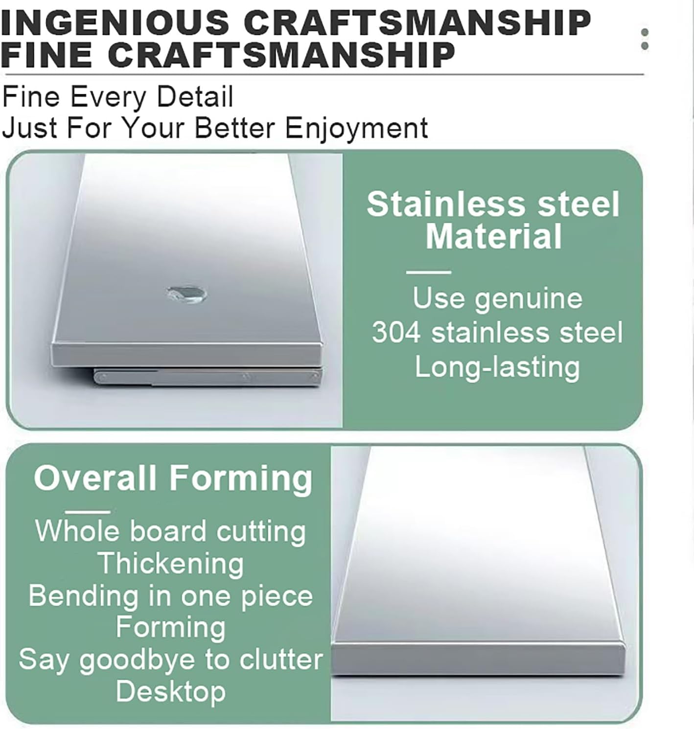 Floating Foldable Table Stainless Steel Wall-Mounted Folding Table Wall Mounted Folding Dining Table Space Saving Kitchen Dining Drop-Leaf Table for Offices Bedrooms Study Restaurants.