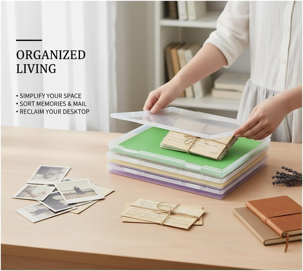 Set di 6 scatole formato A4 per foto, 25,4 x 20,3 cm, con coperchio, per foto, artigianato, documenti, forniture per ufficio e nizing