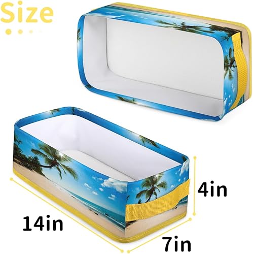 Miniatura 2 de Hawaii Beach - Canastas pequeñas de baño de 14 x 7 x 4 pulgadas, cesta para tanque de inodoro, cesta de almacenamiento de tela de palmera tropical,