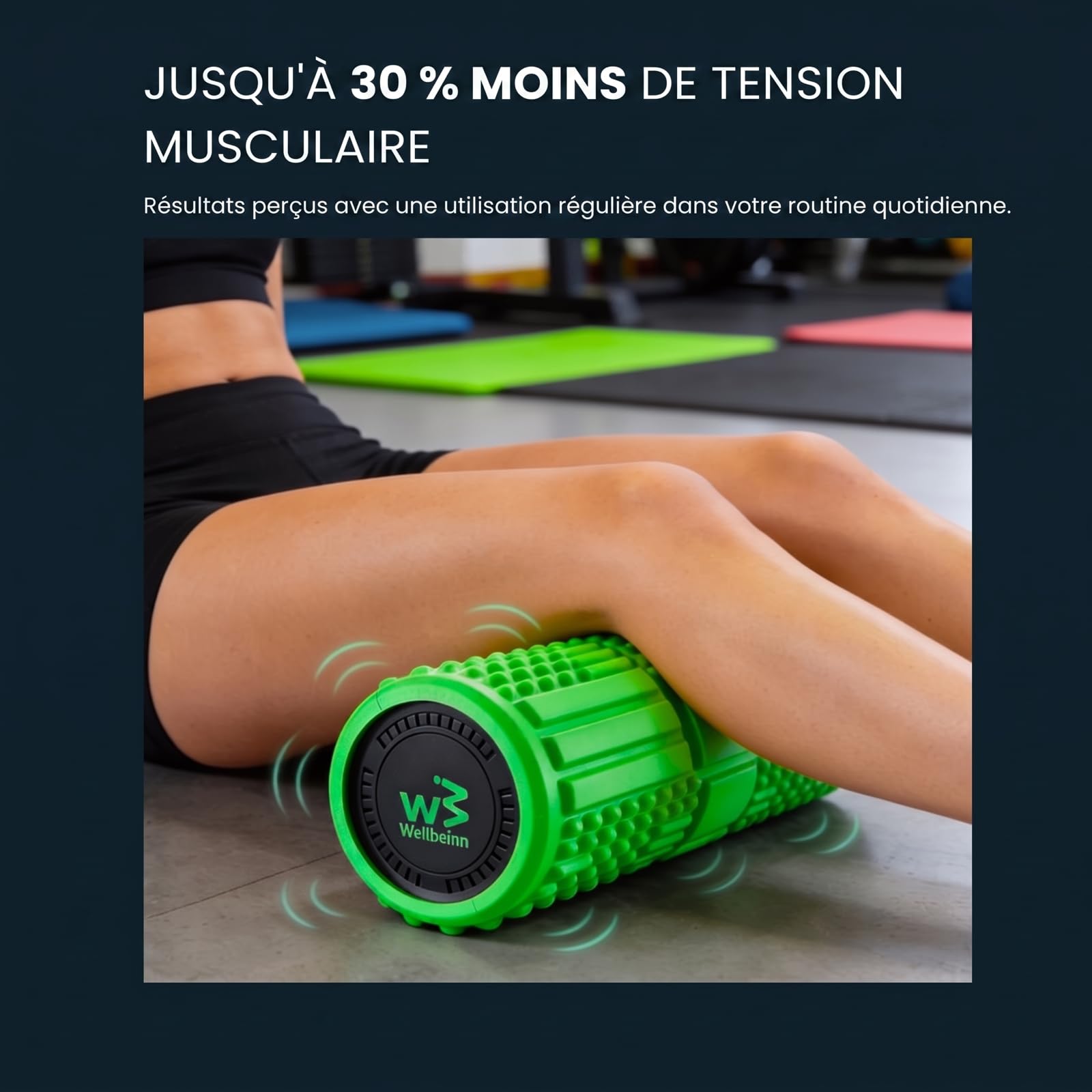 WELLBEINN Rollinn con vibrazione regolabile | Rullo di massaggio muscolare | Rilascio miofasciale tessuto profondo | recupero fitness, yoga e palestra | schiena, gambe e glutei