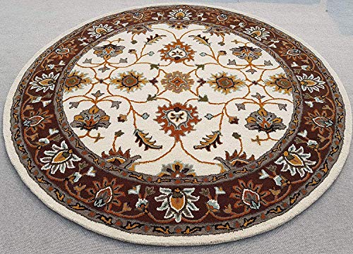 Image of Classical Look Handmade Round Carpet with Super Soft & Pure Woolen Carpet for Your BEDROOMS & Living Room with 1 INCH Pile Height 4 X 4 FEET (120x120 cm) Multi