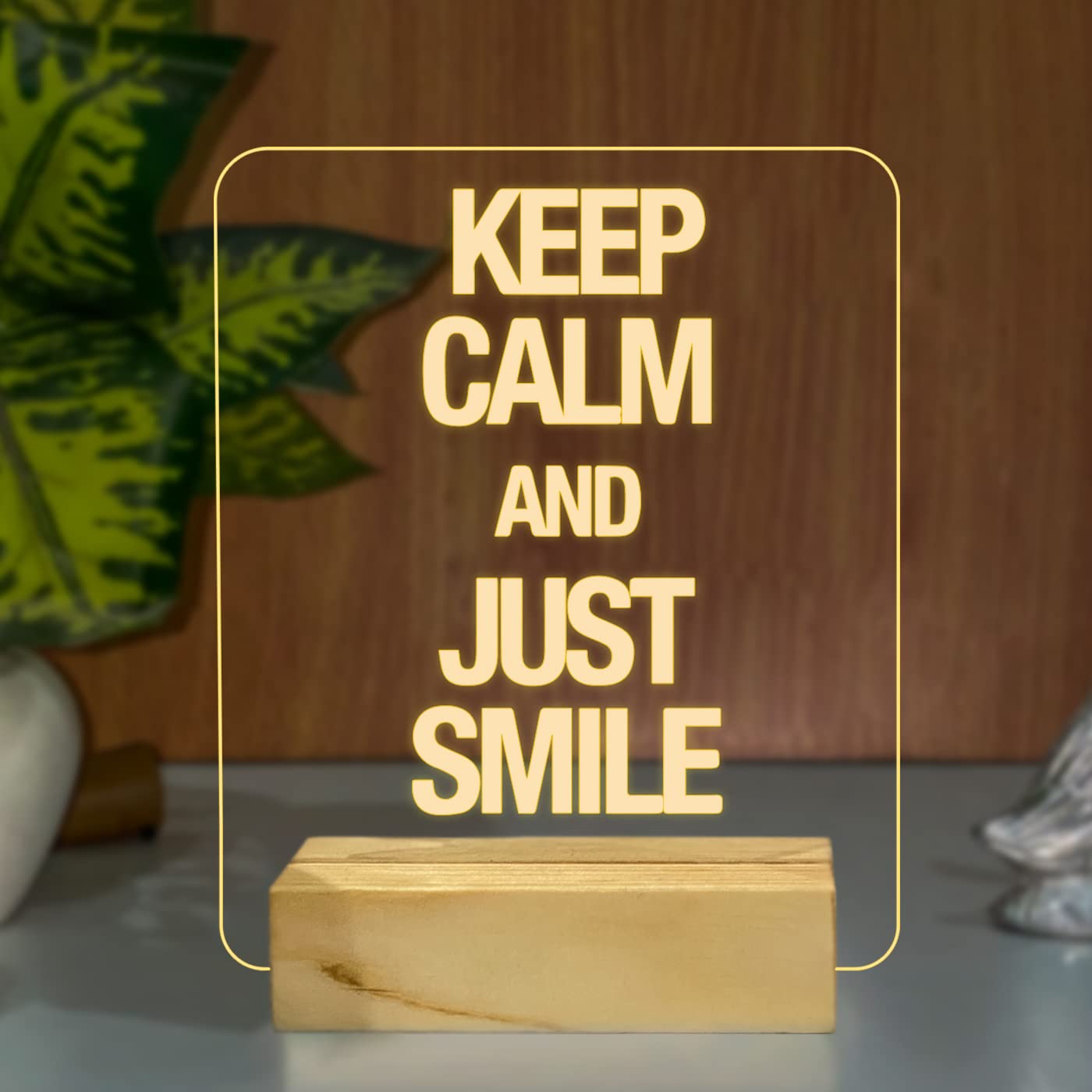 Keep Calm and just Smile Motivational Quote Mini Desk Lamp Warm White Light-image-34