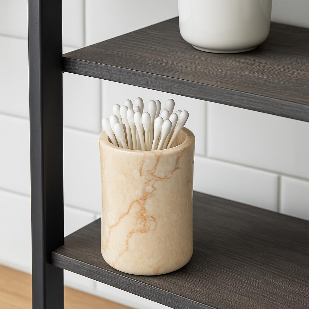 Creative Home Naturalny szampański marmur Fenway Collection uchwyt na szczoteczkę do zębów uchwyt na pędzle do makijażu łazienkowy organizer na blat, średnica 8,4 cm x 10,9 cm wys., beżowy