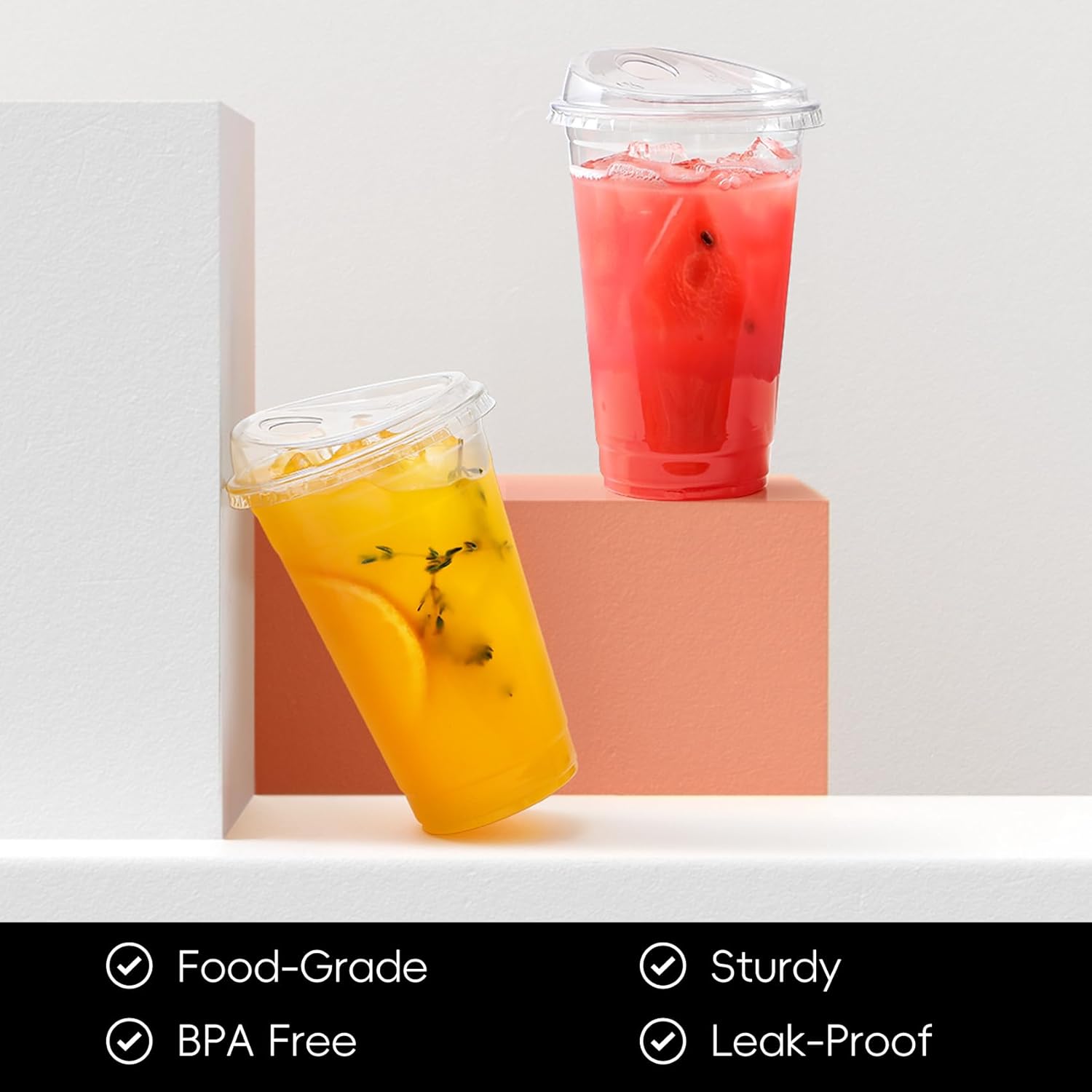 AOZITA 100 Pack 20 oz Plastic Cups With Strawless Sip-Lids, Iced Coffee Cups With Lid BPA Free, Disposable Clear Cup with Lid, To Go Cup for Smoothies, Party Drinks, Bubble Tea, Cold Beverage