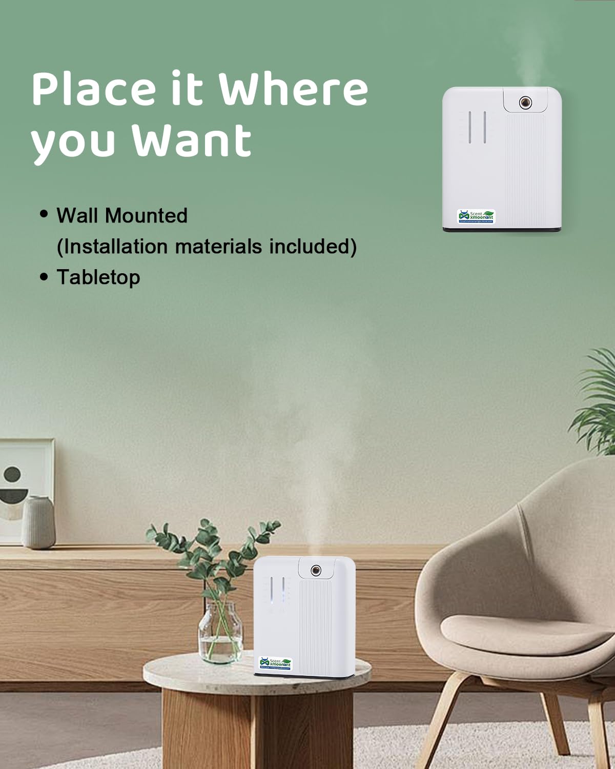 Mxmoonant wasserlose Duftmaschine, 300ml | App/WLAN-Steuerung, HVAC-kompatibel, wandmontierbar, 300-500m³, für Zuhause/Büro/Laden/Hotel