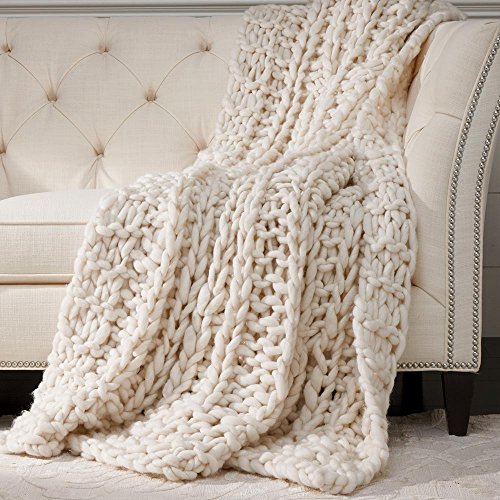 Ethan Allen Cross Cable Chunky Knit Throw, Ivory