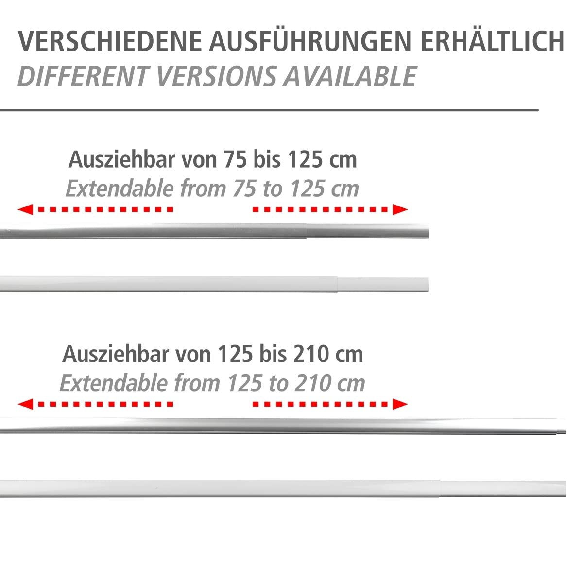 WENKO Teleskopowa szyna prysznicowa Era chromowana – wysuwana szyna do zasłony prysznicowej, aluminium; Chrom/przezroczysty; 75-125 x 2 x 3.5 cm