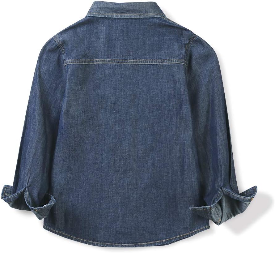 OCHENTA Boys Denim Button Down Shirt Long Sleeve Lightweight Chambray Tops - Image 3