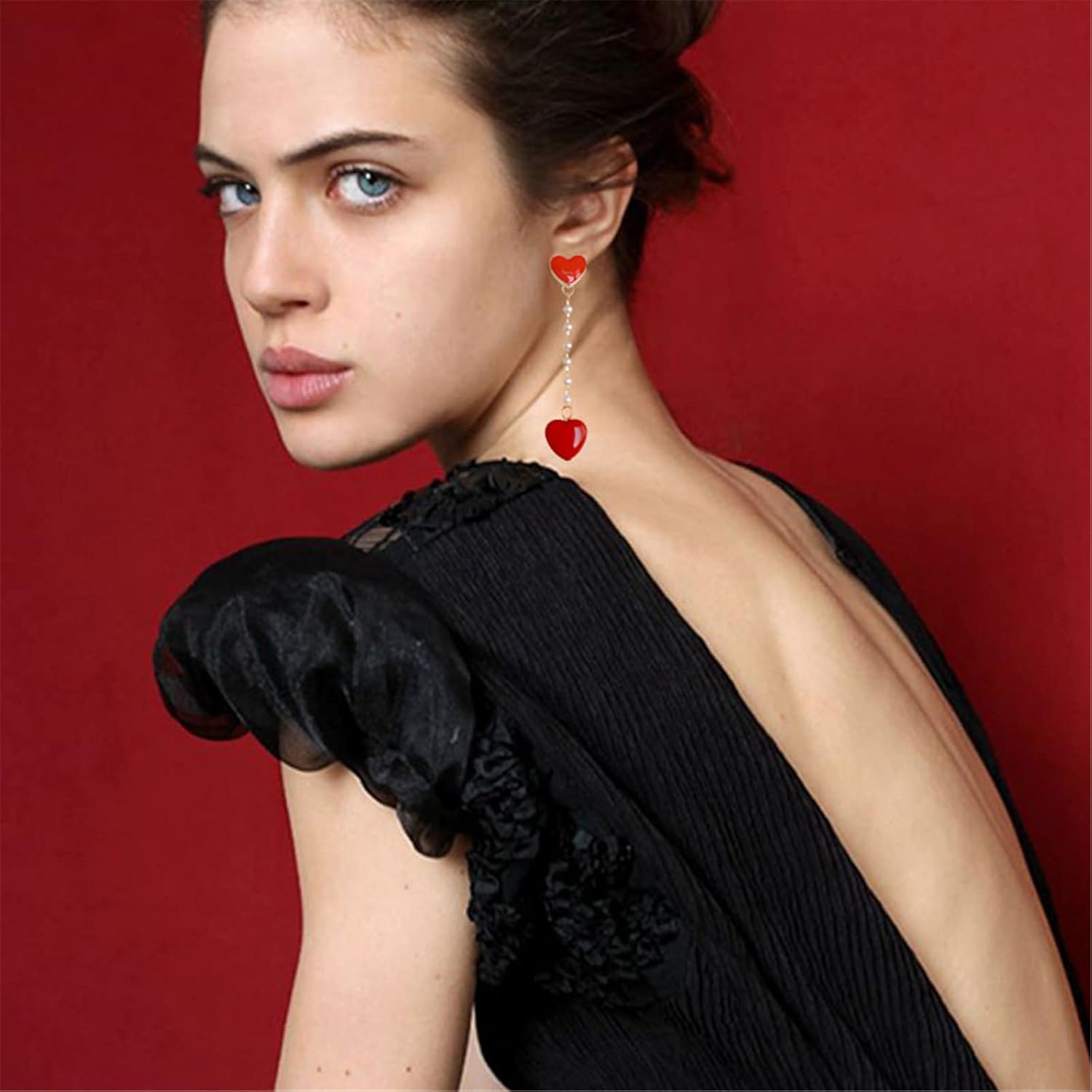 ONLYJUMP S925 Silver Red Heart Stud Earrings for Women Creative Long Asymmetrical Gold Plated Love Heart Dangle Drop Chain Tassel Earrings Delicate Jewelry Valentines Day Gifts - Image 4