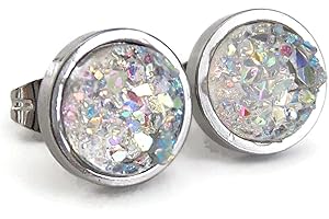Ice Shimmer Dazzling Post Earrings With Simulated Blue Druzy For Women