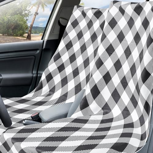 Image of Hahafelt 2 Pack Car Seat Towel Cover with Storage Bag, Retro Plaid | 63 x 32 in Car Towel Seat Cover Non Slip Waterproof, Gym Workout Swimming Running, Machine Washable Sweat Absorbent Protector