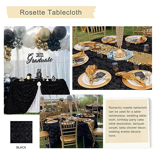 Fanqisi Black 3D Floral Satin Raised Rosettes Tablecloth Rectangular 50x102 Inches Rosette Tablecloth for Wedding Baby Shower Table Bridal Shower Meeting Events Decoration by Fanqisi - Image 5