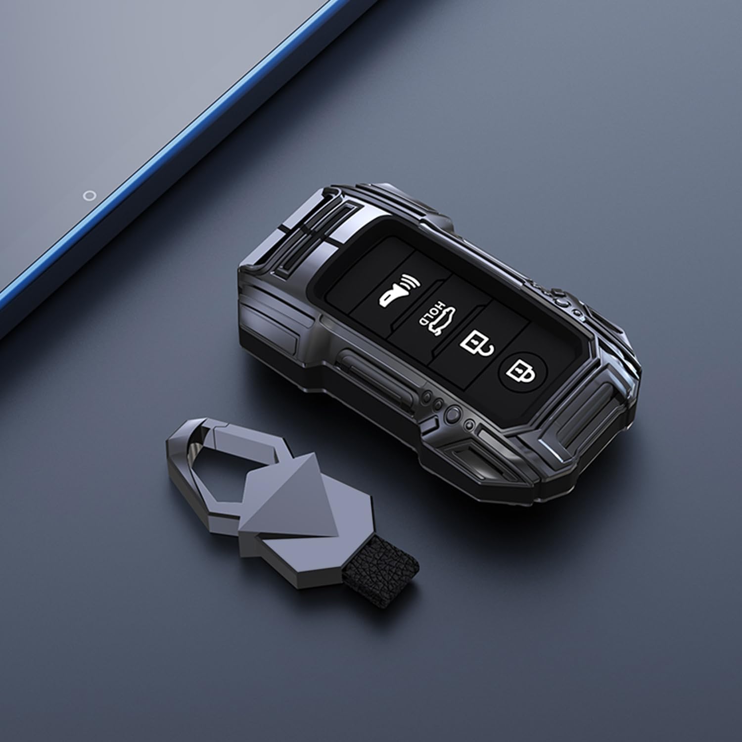 Zinc Alloy Smart Remote Car Key Fob Case Cover Protector Shell Accessories Compatible for Kia Forte Koup NIRO Optima Rio Sorento Soul Sportage 4 Buttons with Keychain(Gun Black)