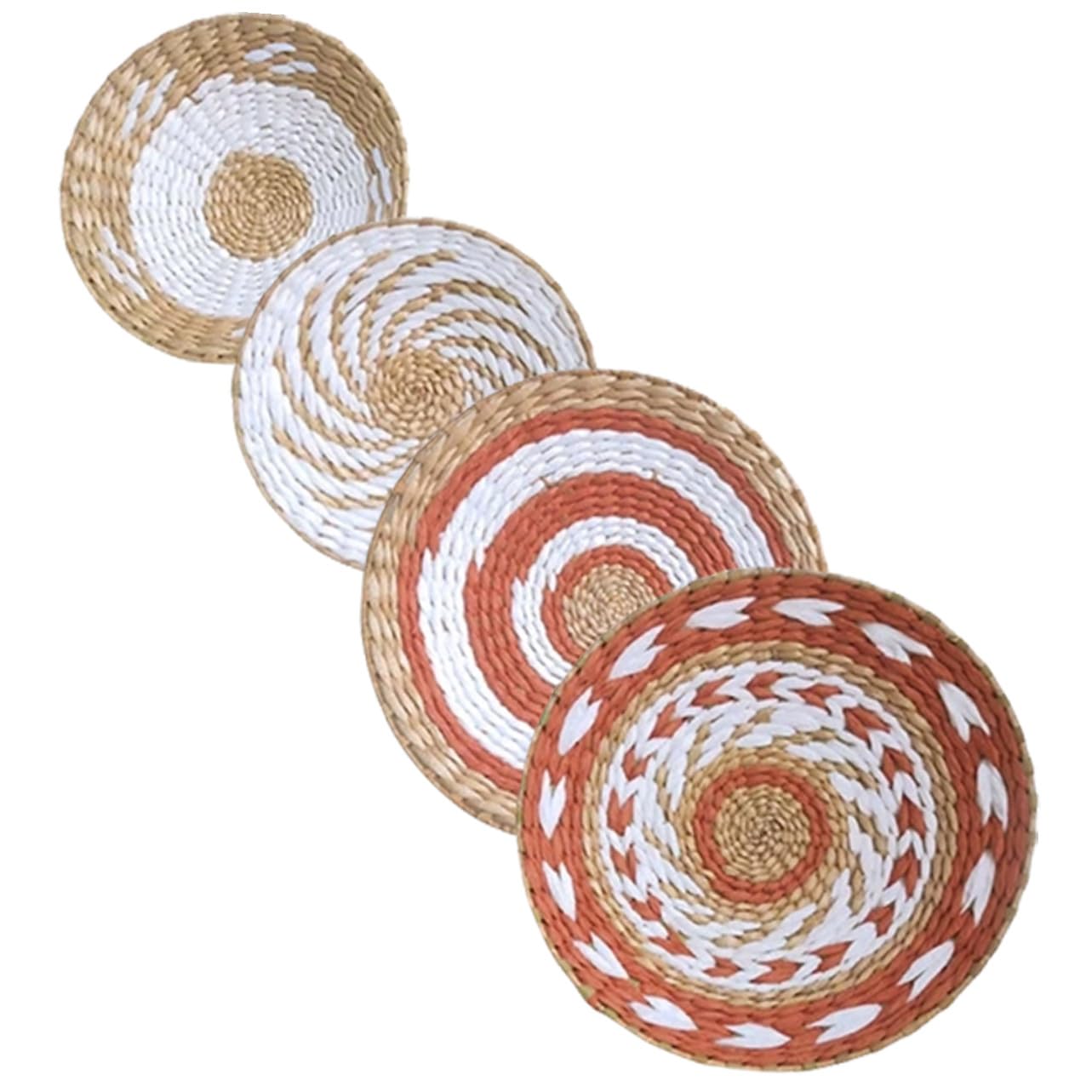 Platos decorativos de pared tejidos a mano boho GRIRIW set de 4 piezas redondas de paja natural