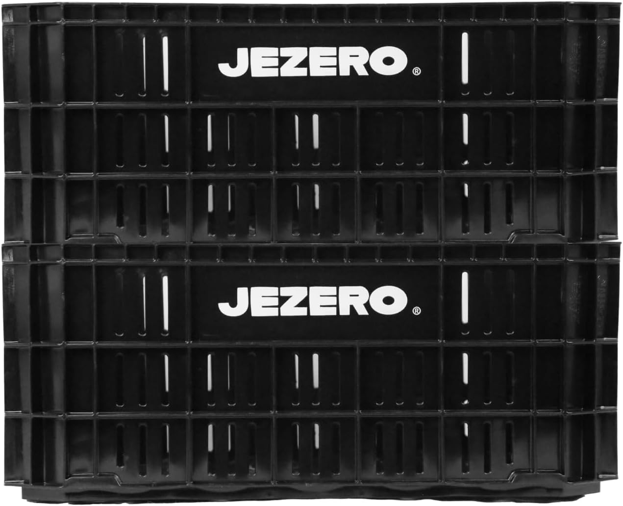 JEZERO Heavy-Duty Plastic Utility Tote | Reinforced Storage Crate for Heavy Loads | Durable & Reusable | 20" x 12" x 8", Black, 2-Pack