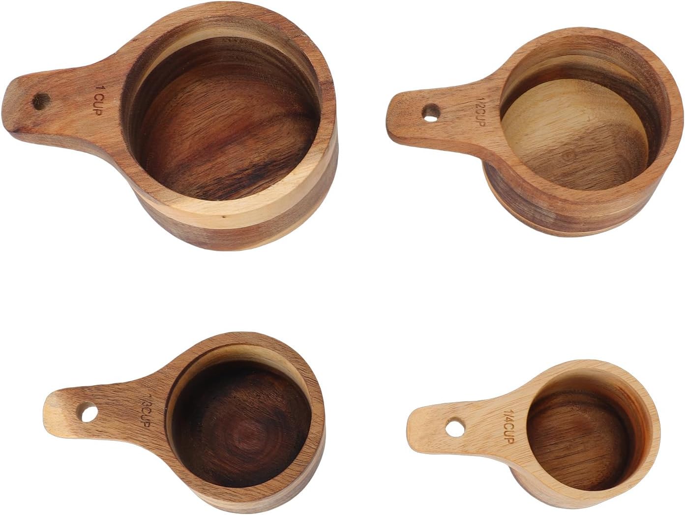 4PCS Stackable Wood Measuring Cups Set for Baking and Cooking, Kitchen Measuring Tool for Dry Ingredients, Flour, Rice, Coffee, Tea, Milk Powder, Space Saving Design
