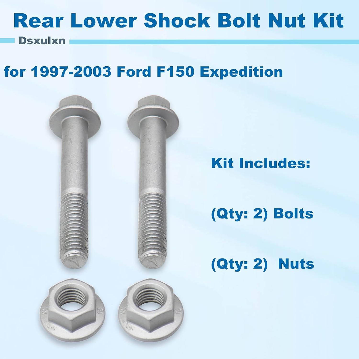 10.9 Hardened Rear Lower Shock Mounting Bolt Kit for 1997-2003 Ford F150, Expedition, Silver Dacromet Coated, with Flange Bolts and Nuts