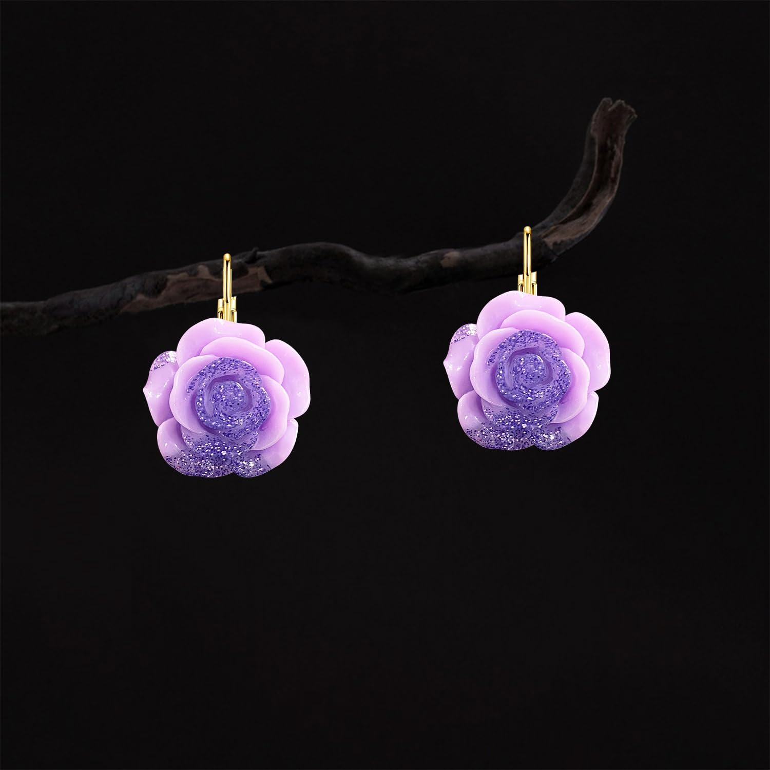 Bohemian Cute Sparkly Flower Leverback Earrings for Women Acrylic Rose Flower Floral Dangle Drop Earring - Image 6