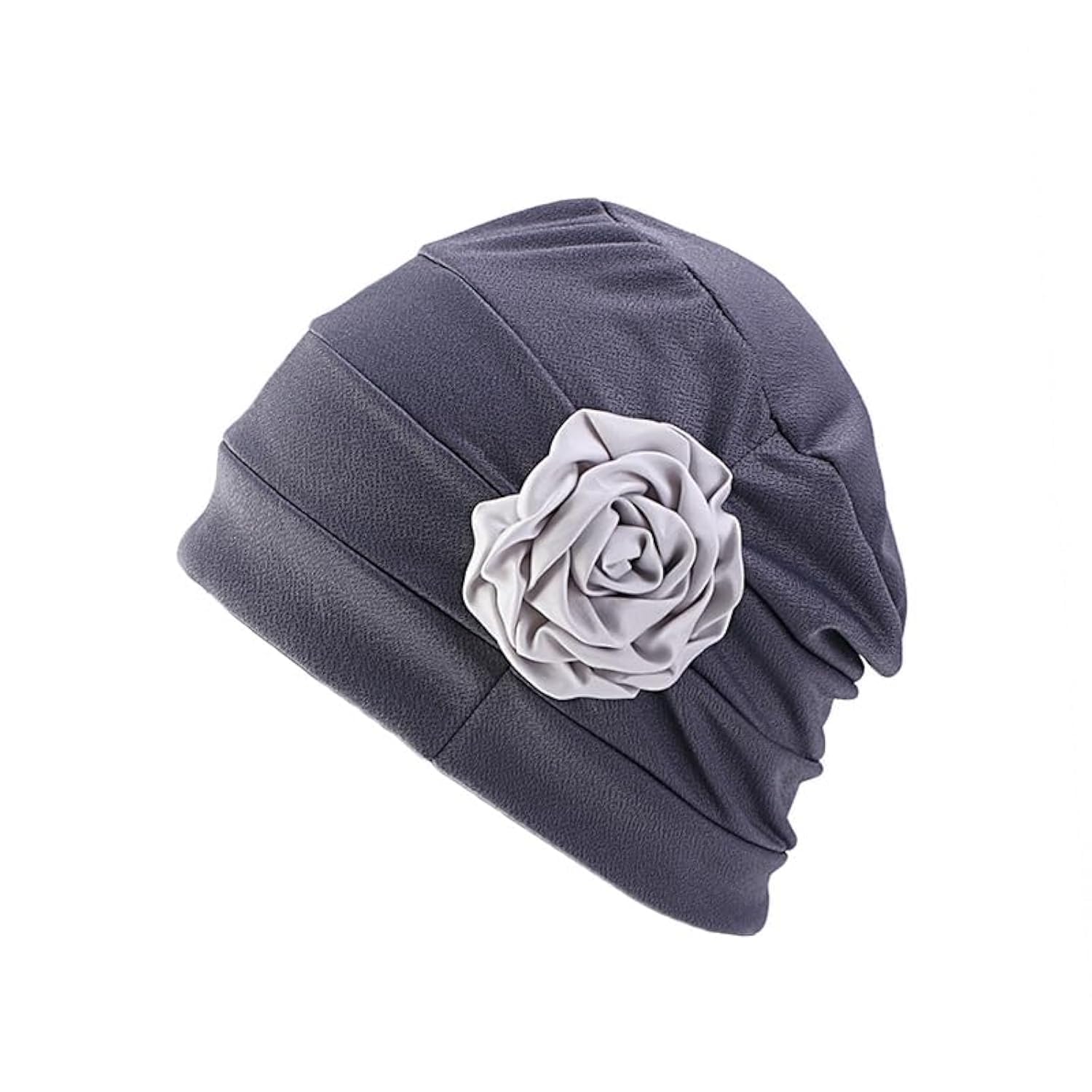 Women's Grey Chemo Beanie Hat Headwear Turban Beanie Hat With Side Flower (Grey)