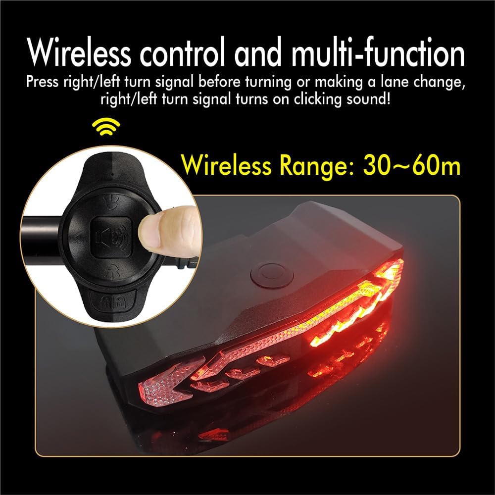 TKMARS Luz Trasera de Bicicleta, Luces para Bicicletas USB Recargable, Impermeable, Advertencia, 6 Modos, Luz Trasera