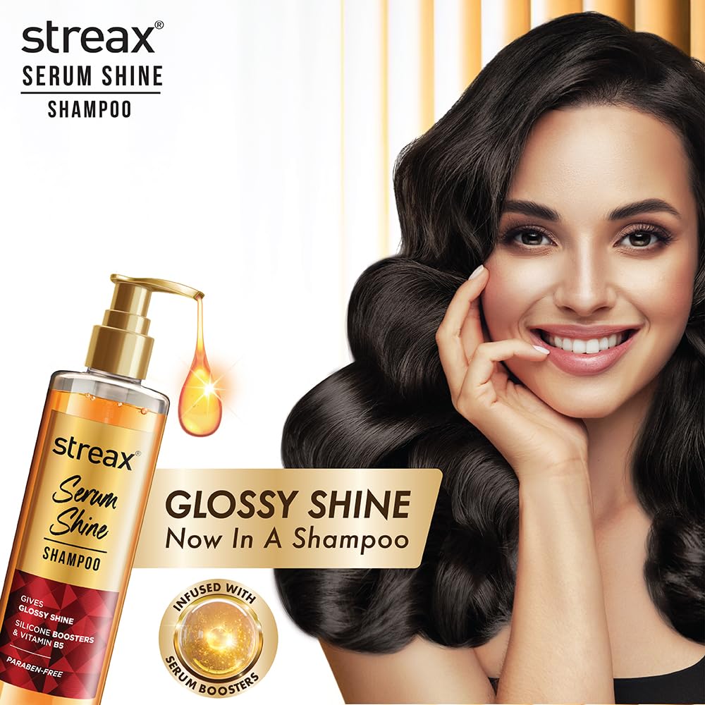 Streax Champú brillante para cabello encrespado y seco, sin parabenos, con activos de silicona, controla el encrespamiento, para cabello suave y brillante, 240 ml
