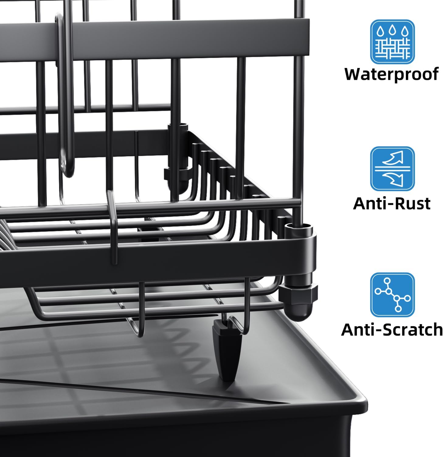 Dish Rack Dish Drying Rack with Drainboard Dish Rack for Kitchen Counter, Large-Capacity Dish Drainer with Cutlery Holder, Sturdy Kitchen Organizer for Dishes, Spoons and Forks
