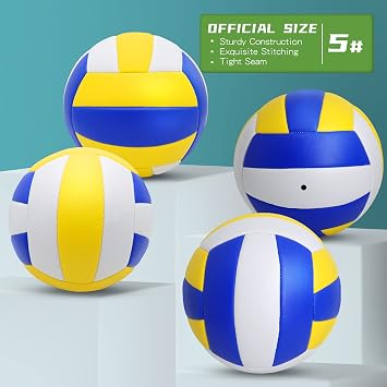 6 Pack Official Size 5 Volleyball Balls of Composite Leather Inflatable with Pump for Womens, Mens, for Outdoor, Indoor, Beach, Pool