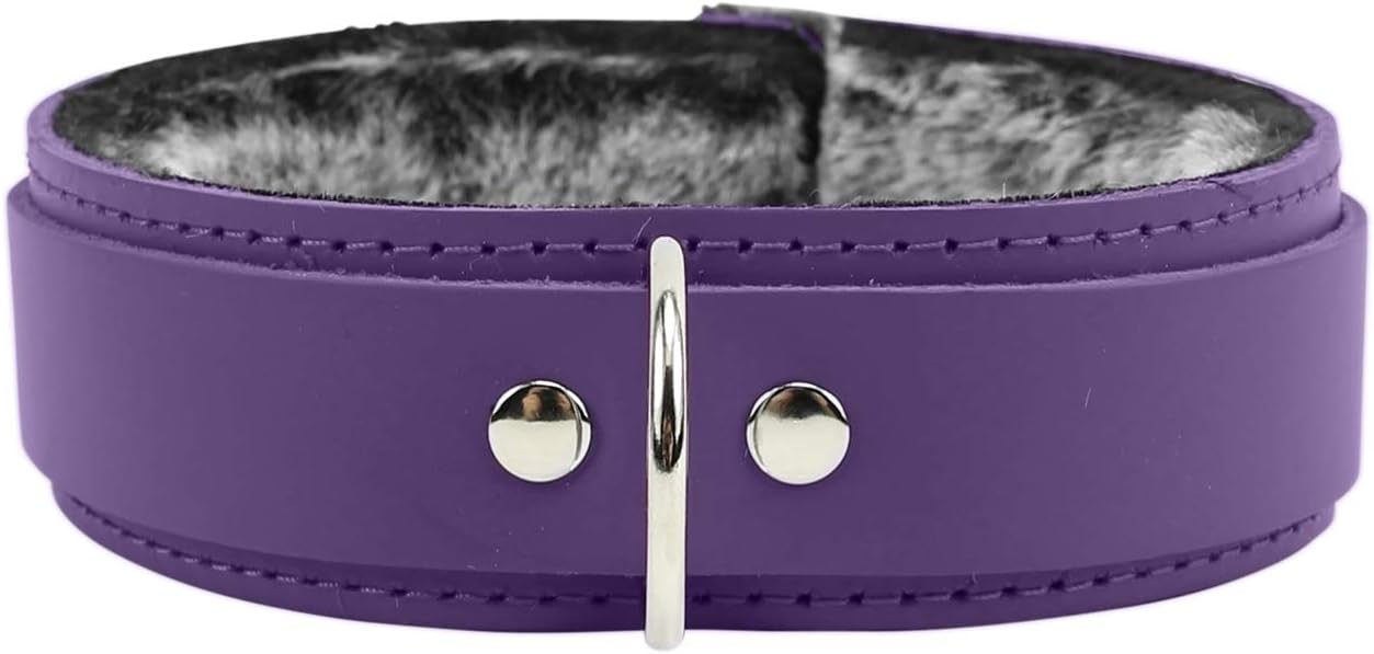 Atlas V Collar Handmade Sturdy Latigo Leather Soft Fur Liner Choker (Real Black, Small)