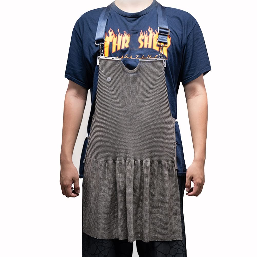 IEOWY Apron Food grade stainless steel Chain mail cut resistant apron, Butcher's stab proof apron (Color : Silver, Size : 60x80cm/23.62"x31.5")
