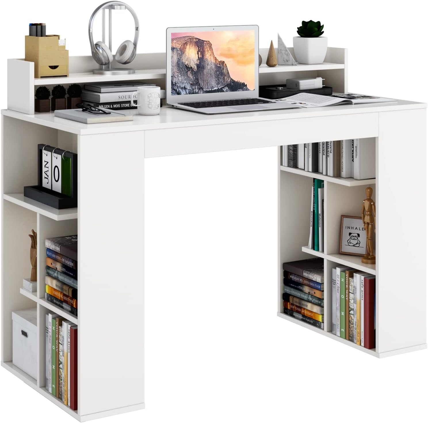 Tangkula 48” White Desk with Storage Bookshelf, Home Office