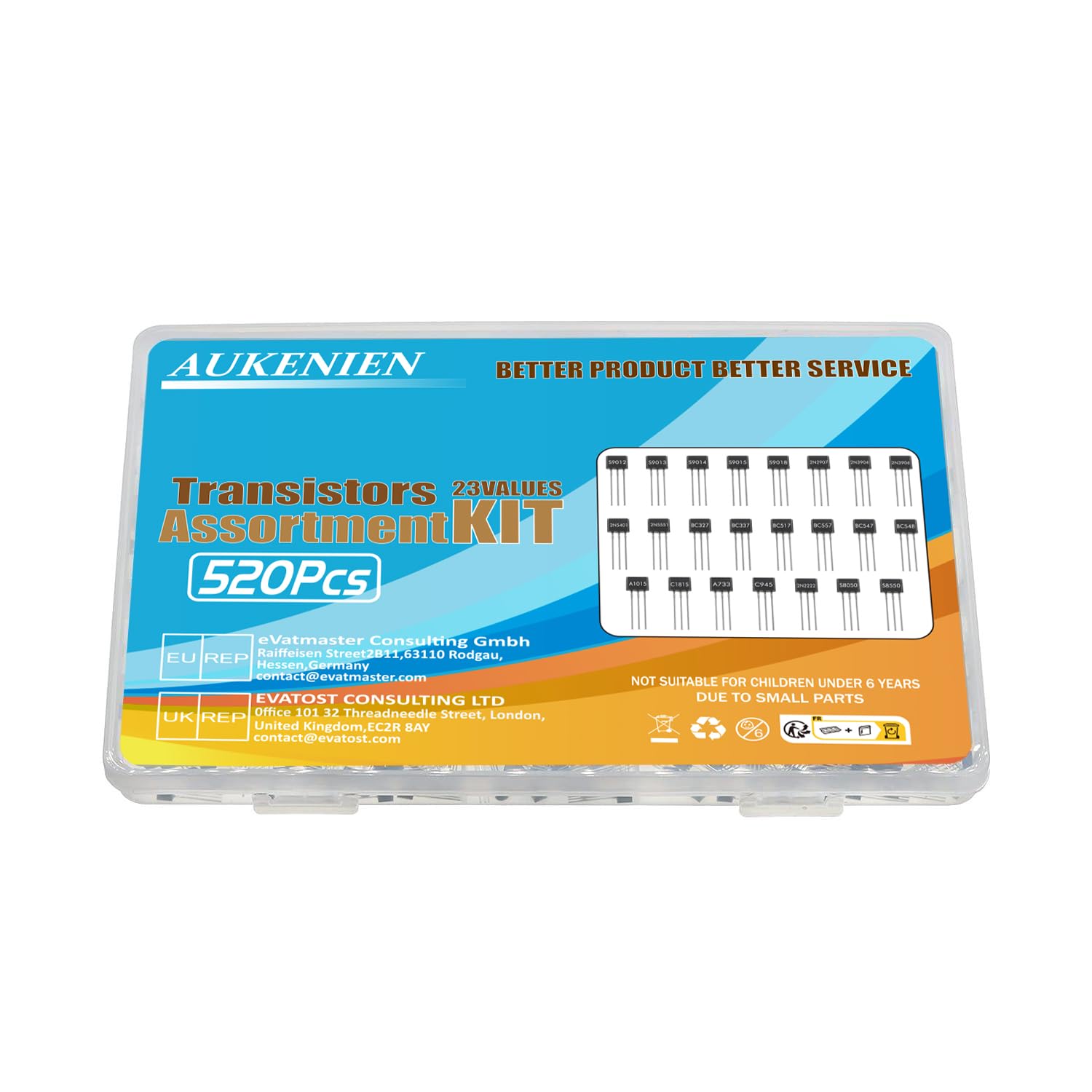 AUKENIEN 23 Valori Transistor BJT PNP NPN Transistors Kit A1015 A733 C945 C1815 BC557 2N2907 2N3904 2N3906 2N5401 2N5551 S9012 S9013 S9014 S9015 S9018 BC327 BC337 BC517 BC547 BC548 2N2222 S8050 S8550