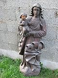 Farbe: Dunkelbraun gebeitzt Antik Heiligenfigur Madonna mit Kind Massivholz Heilige Höhe135cm