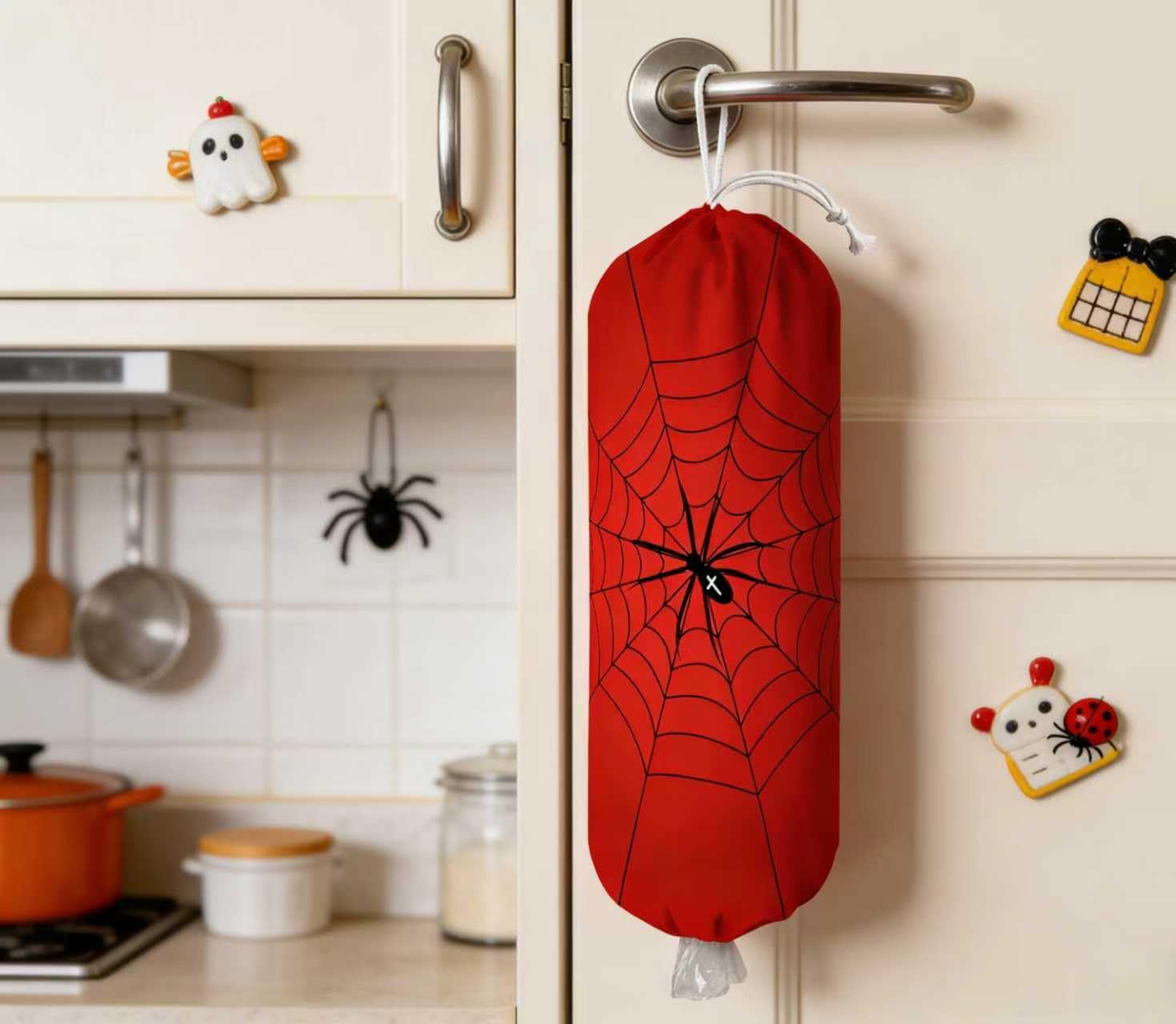Plastic Bag Holder Wall Mount Grocery Bag Holder for Plastic Bag Plastic Bags Organizer for Kitchen,Cute Cat Home Kitchen Decor Gifts for Women(Spider Web)