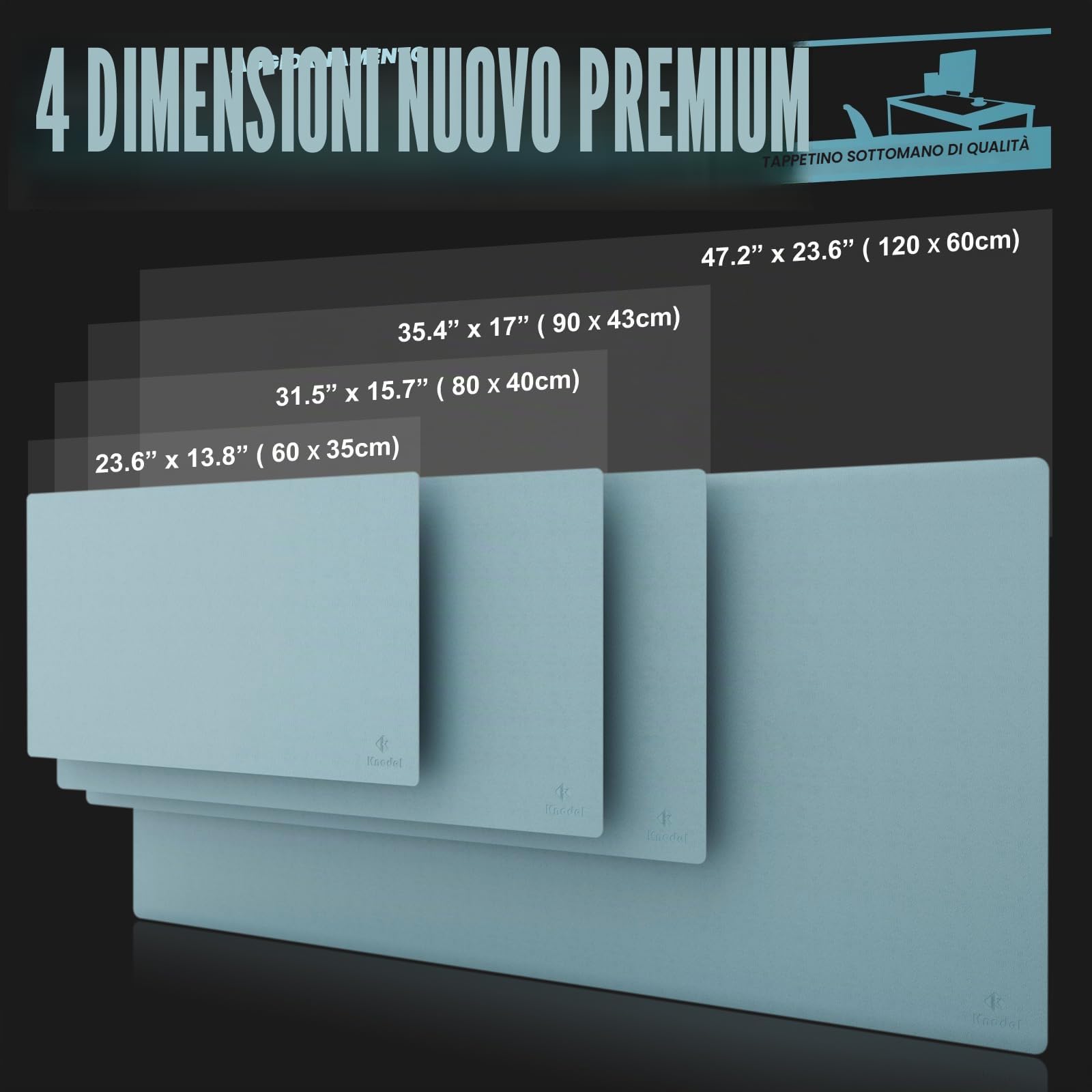 Knodel Tappetino Scrivania 80x40cm Similpelle PU Doppia Facciata Azzurro