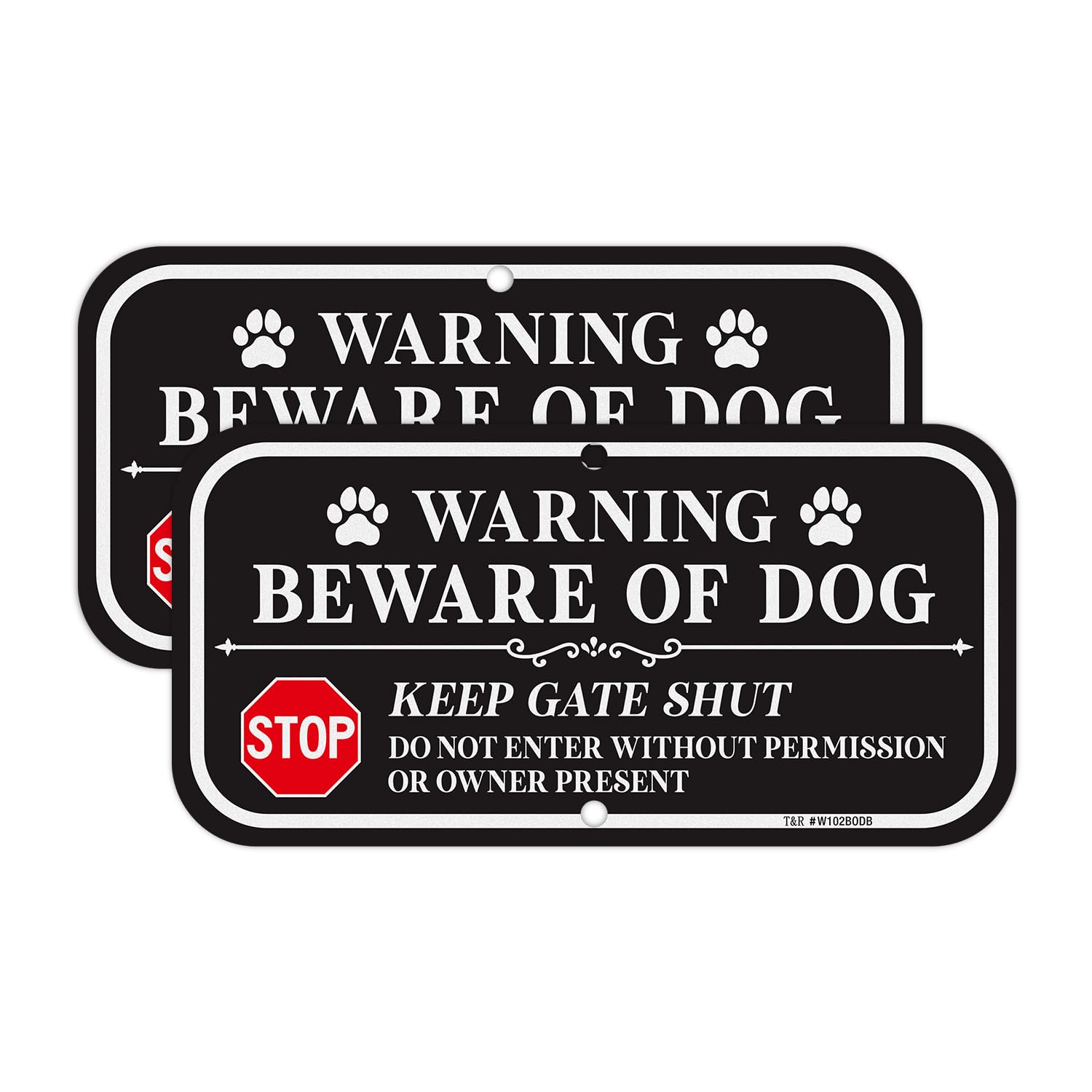 T&R Beware of Dog Sign Keep Gate Shut Do Not Enter Sign - 2 Pack - 12 x 6 Inches Rust Free .040 Aluminum Reflective - UV Protected, Waterproof,