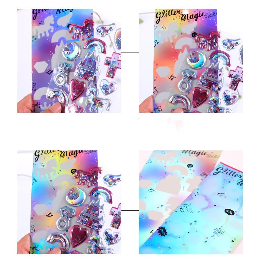 Image of Glitter Magic 3D Puffy Stickers Set for Kids & Teens - Candy, Ice Cream, Stars & Cute Quotes Stickers for Journals, Scrapbooking, School Projects & DIY Crafts