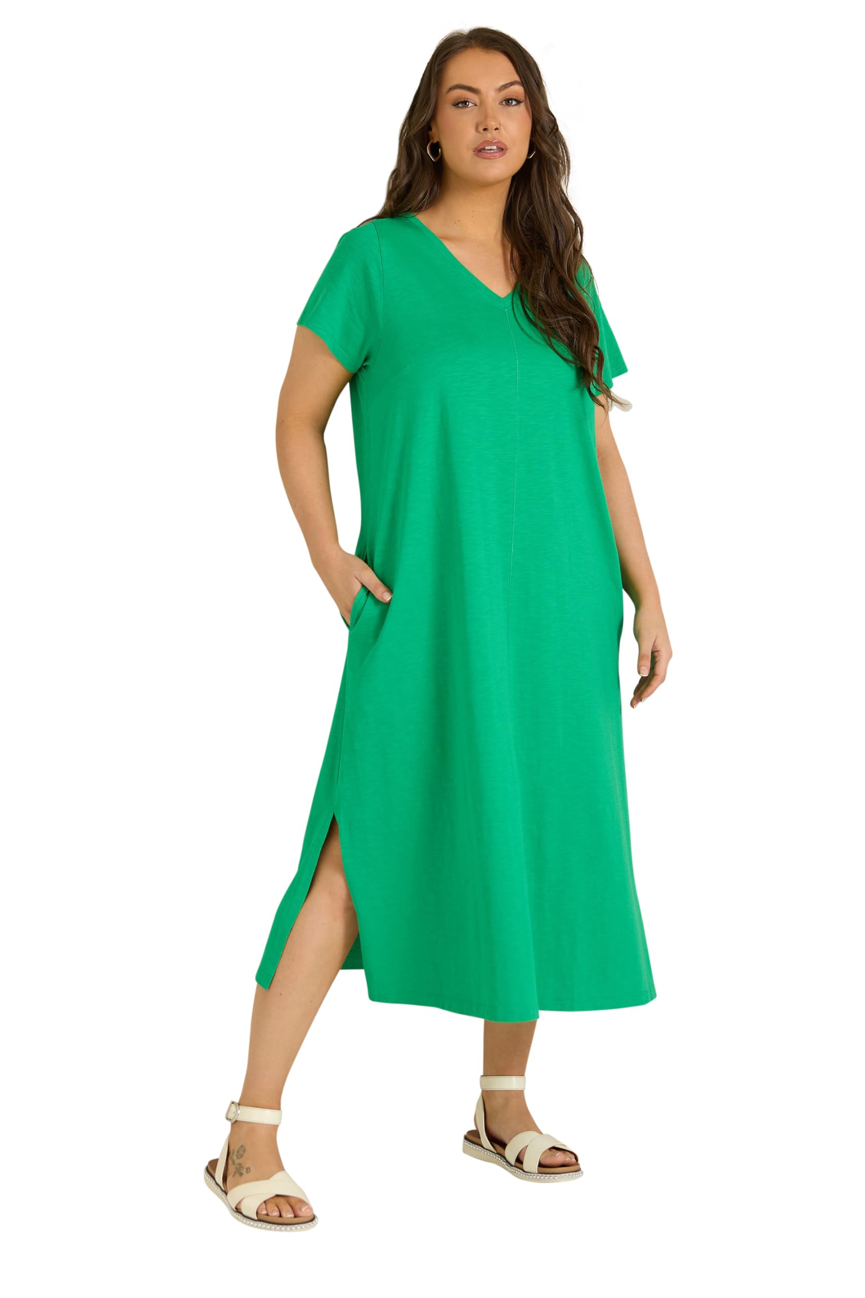 Evans Women's Green Curve Premium Cotton Dress - Plus Size Curve