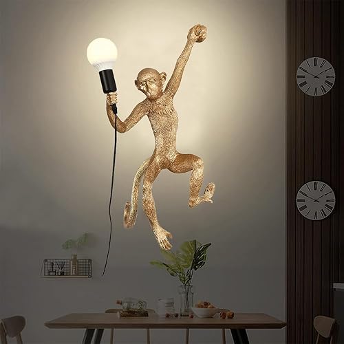 Miniatura 4 de 3DModern - Lámpara de pared con forma de mono de resina, lámpara de animales, lámpara de pared industrial retro Edison para sala de estar,
